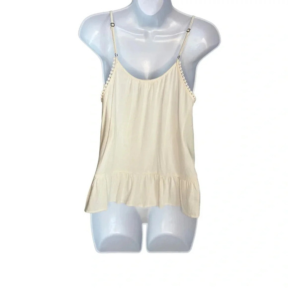 Embroidered Cream & Blue Floral Tank Top Boho Chic, Adjustable Spaghetti Straps - Picture 6 of 7